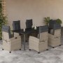 7-tlg. Garten-Essgruppe hellgrau Poly Rattan mit Tisch und Stühlen mit anthrazitfarbenen Kissen.
