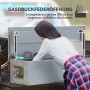 Geöffneter, silberner HOMCOM Gerätekasten aus Aluminium mit Gasdruckfeder und Werkzeug.