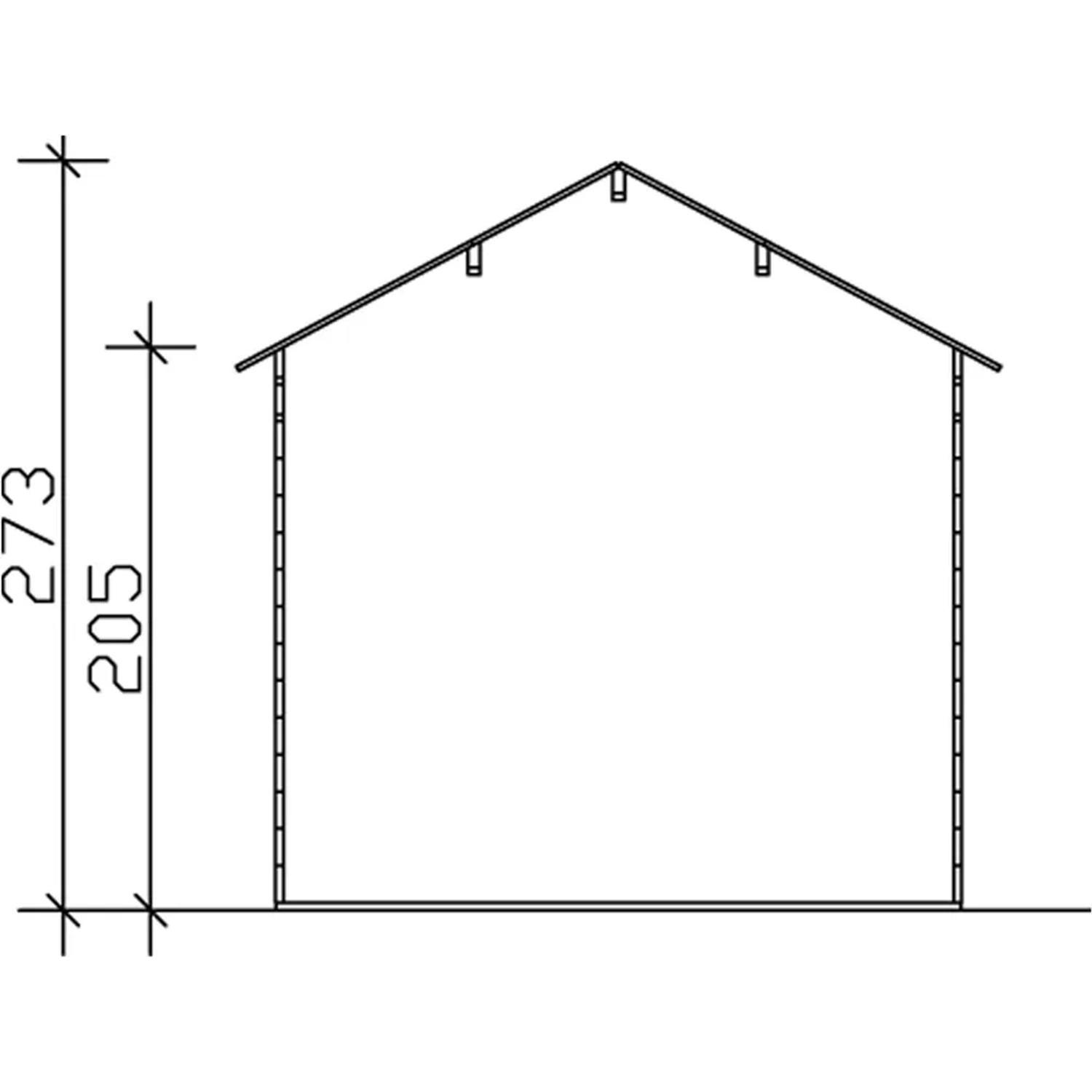 Skizze Holz-Gartenhaus Hengelo: Seitenansicht mit Höhenangaben (273 cm Firsthöhe).
