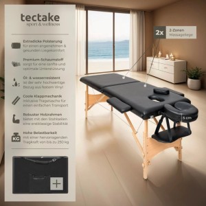 Tectake 2 Zonen Massageliege Freddi Breite 61 cm  Polsterung 5 cm Inklusive Tragetasche  185 x 61 x 62 cm Schwarz