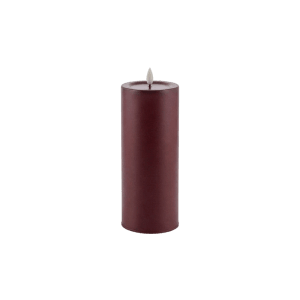 Bordeauxfarbene LED-Outdoor-Kerze Niumi aus Metall, Ø 8x20 cm, mit flackernder LED-Flamme.
