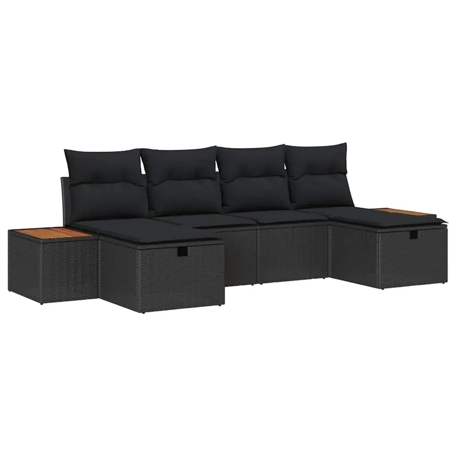 vidaXL Garten-Sofa-Set mit Kissen 6-Tlg Schwarz Poly Rattan 3359650