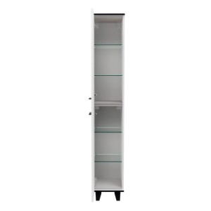 Fackelmann Hochschrank TE-A, weiß matt, mit Glasböden und schwarzen Füßen. Badmöbel-Set.