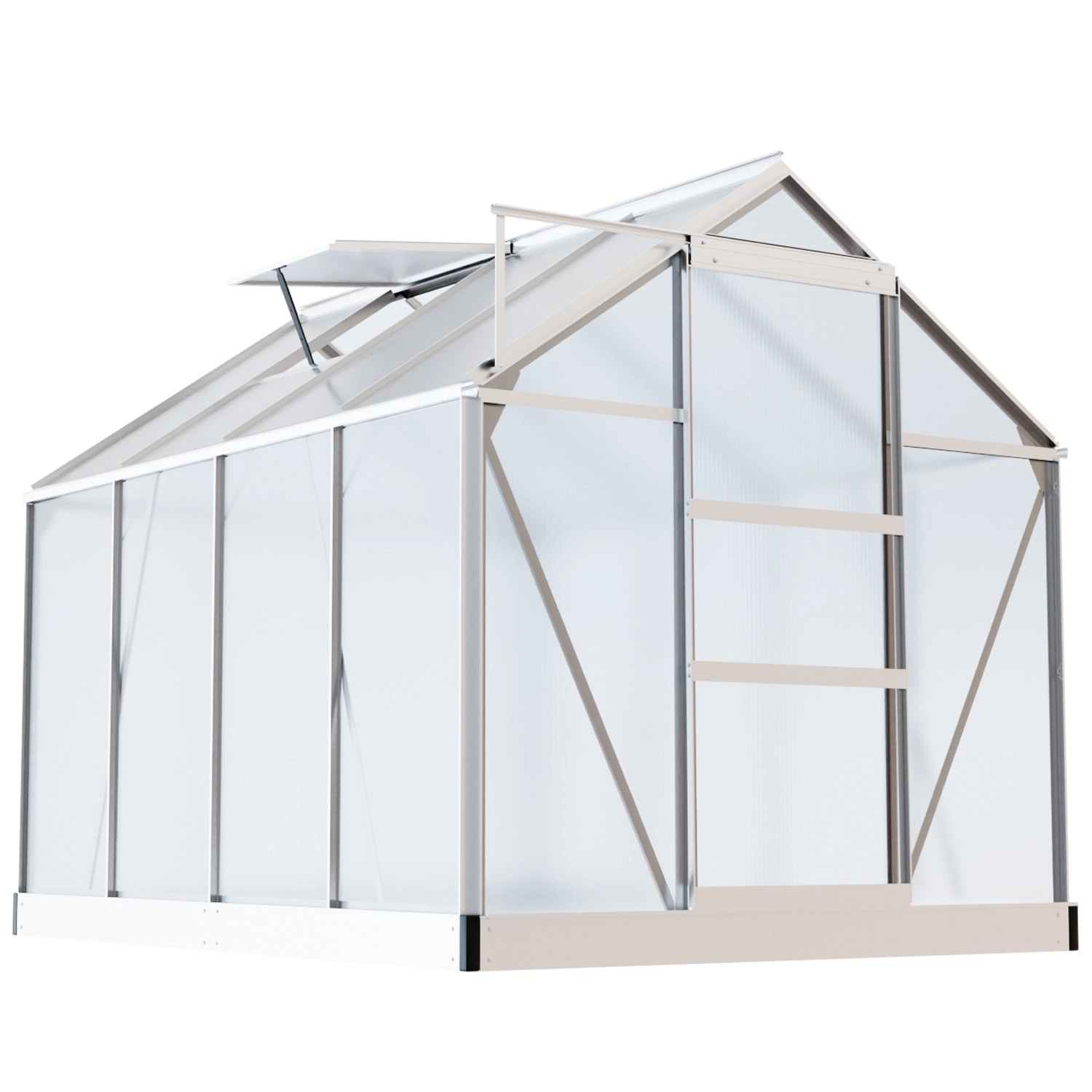 Garmio Gewächshaus Neapel 250x190 cm mit Alu-Rahmen, Dachfenstern und Fundament für den Garten.