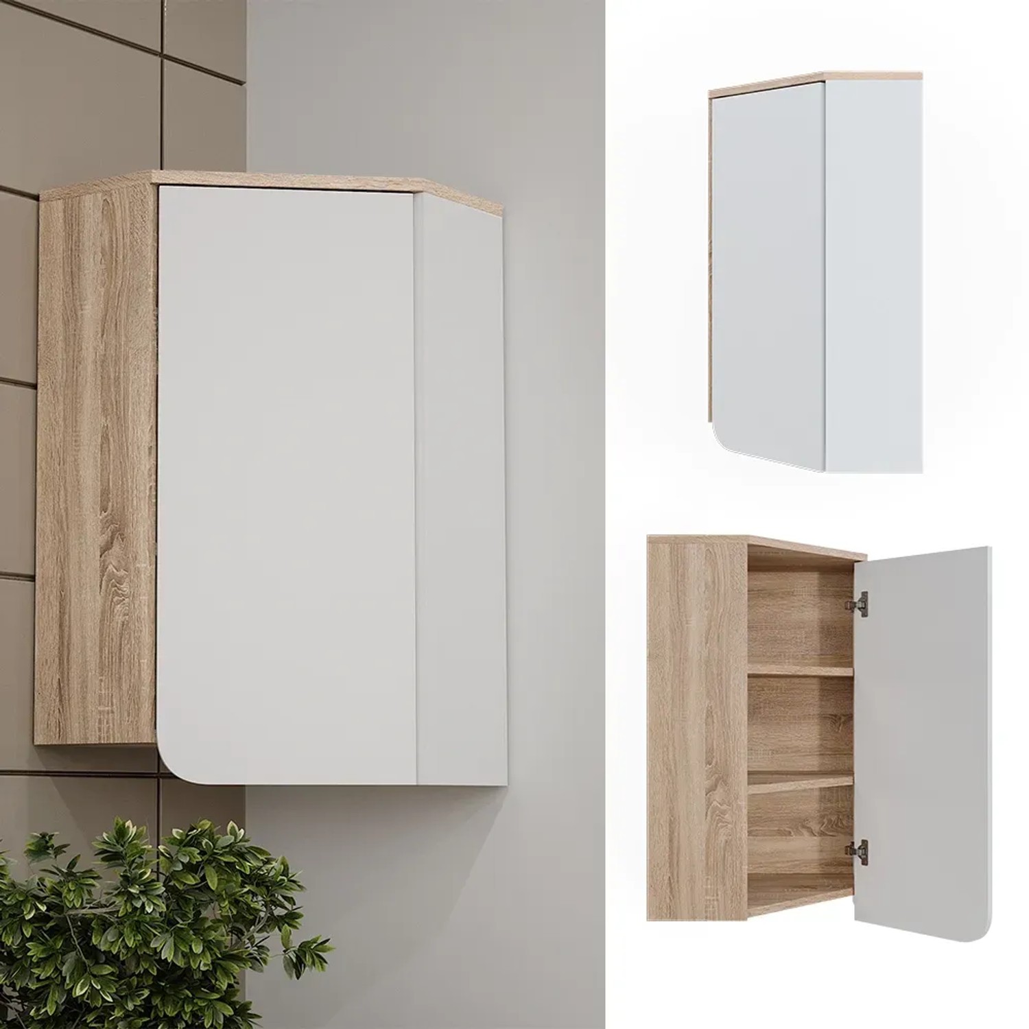 Vicco Badschrank Karen, Sonoma/Weiß, 50x75 cm, mit Tür und offenen Fächern. Hängeregal fürs Bad.