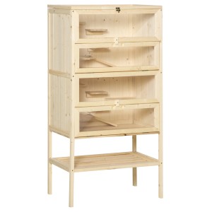 PawHut Kleintierkäfig mit 5 Etagen, aus Holz mit Gitterdach, für Nager.