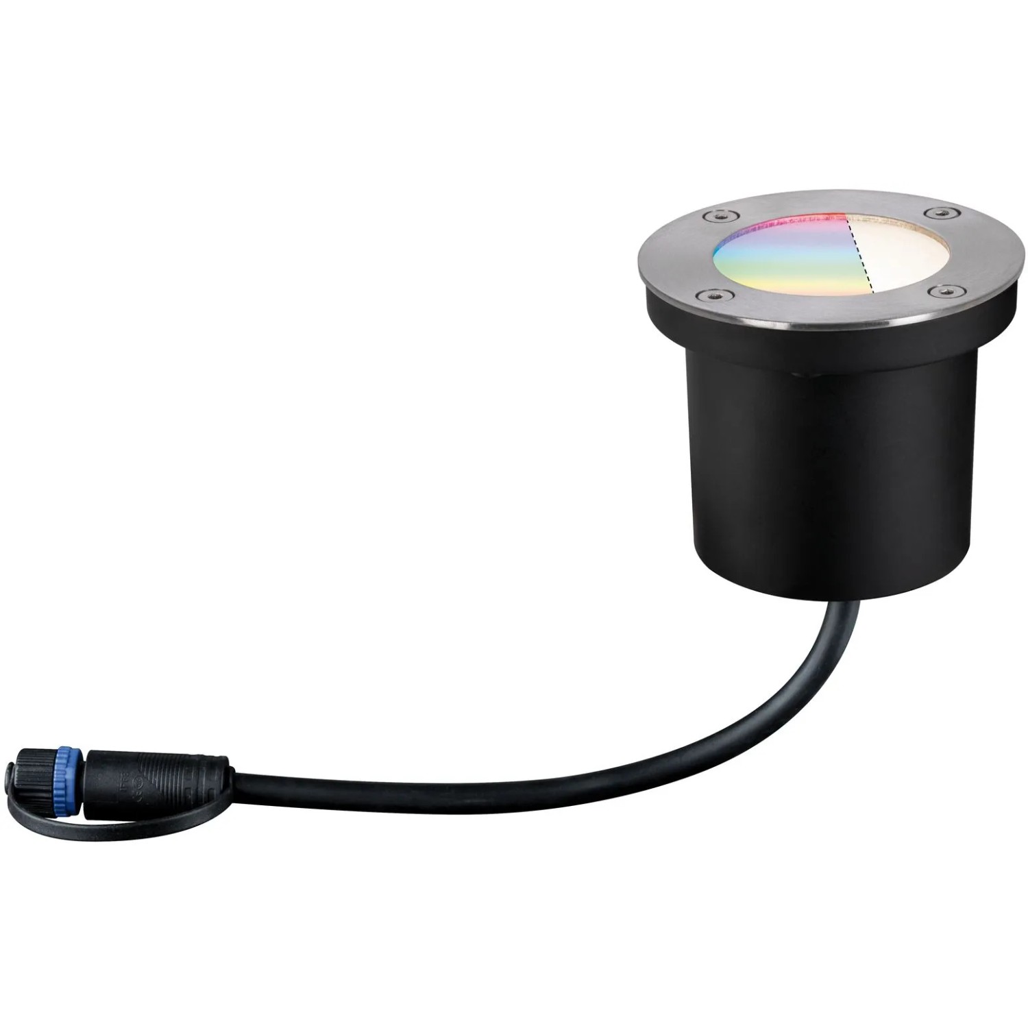 Paulmann Plug & Shine Bodeneinbaustrahler RGBW, runde Außenleuchte mit Kabel und Stecker.