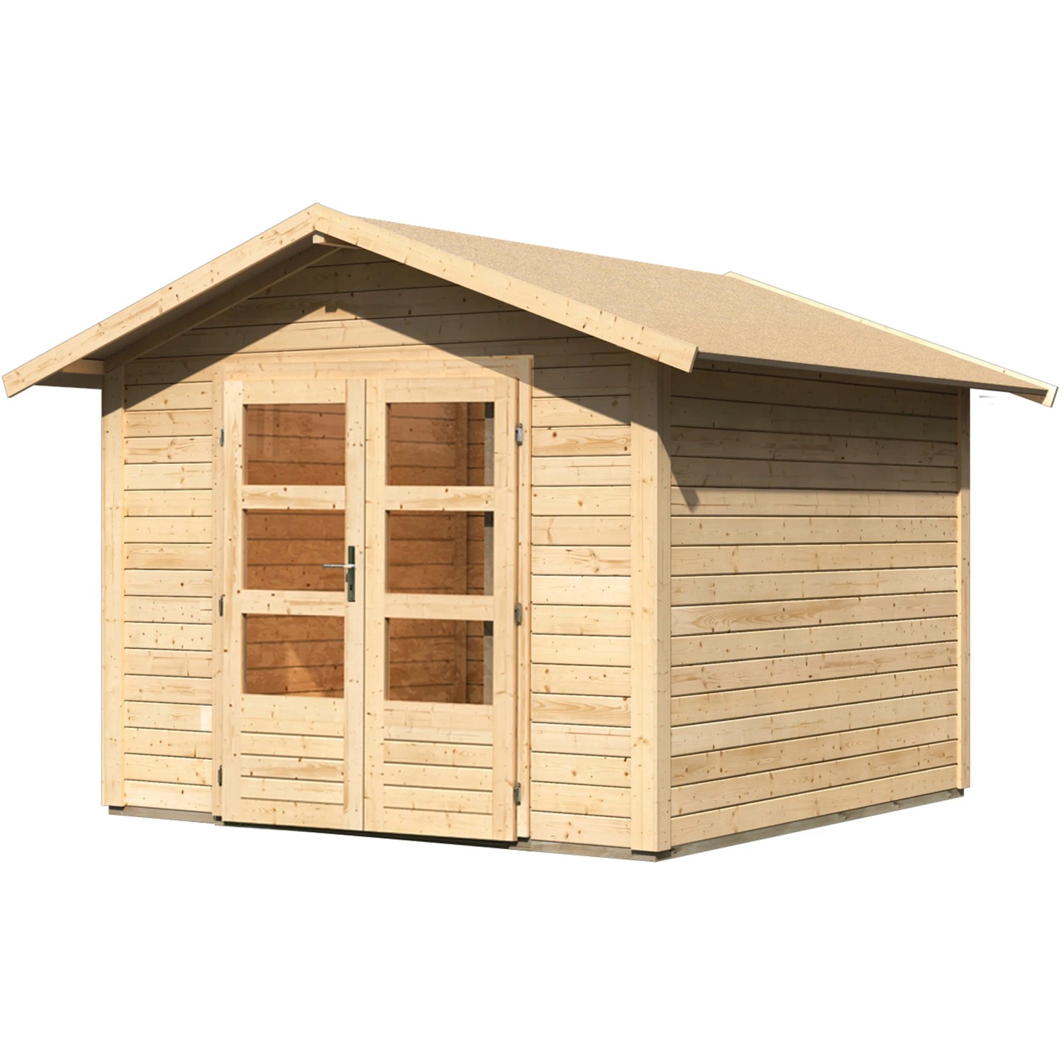 Karibu Holz-Gartenhaus Tyka, unbehandelt, mit Satteldach, 270x270 cm.