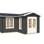 Carbongraues Lasita Maja Gartenhaus Portsmouth 44 mit weißen Fenstern und Doppeltür.