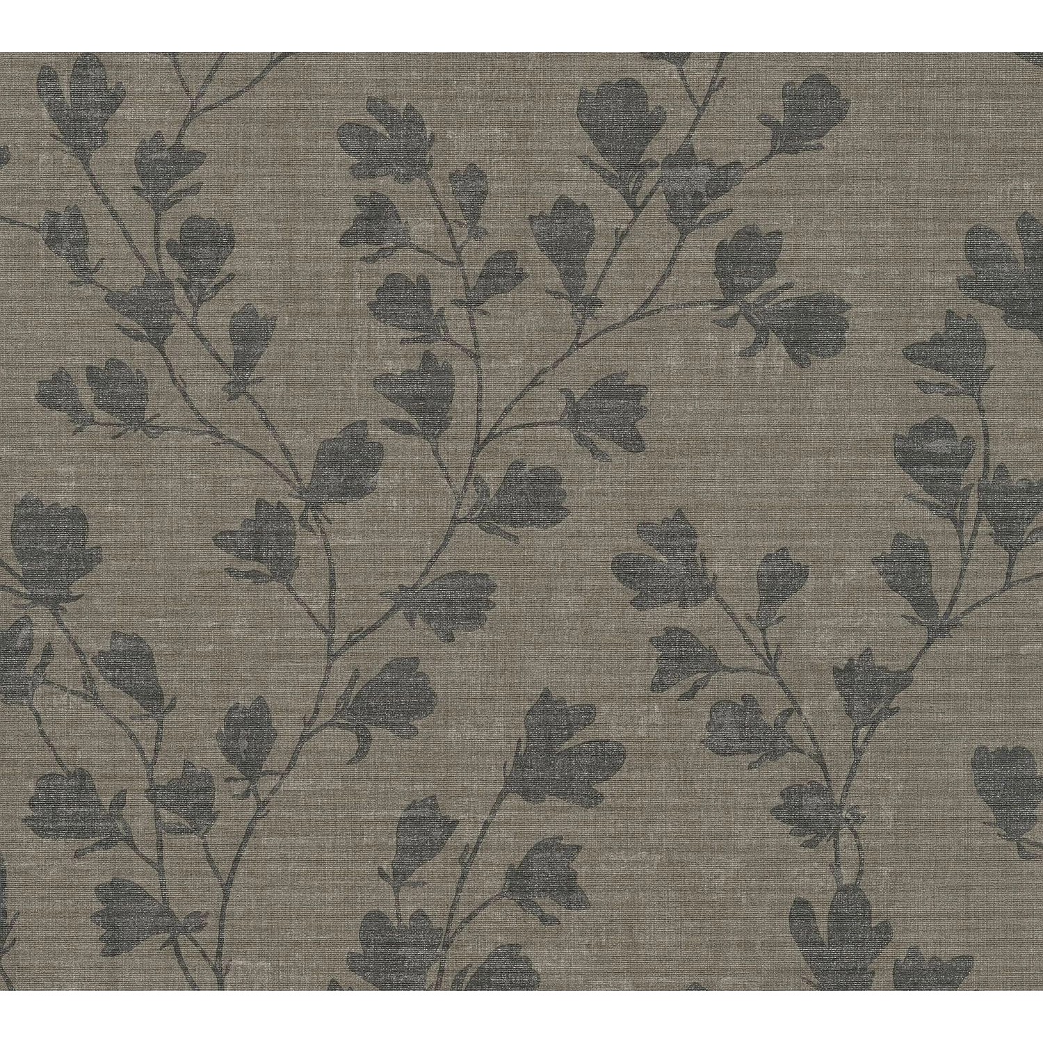 PROFHOME 387472-GU Blumen Tapete Textiloptik Braun Anthrazit Schwarz 0,53 m günstig online kaufen