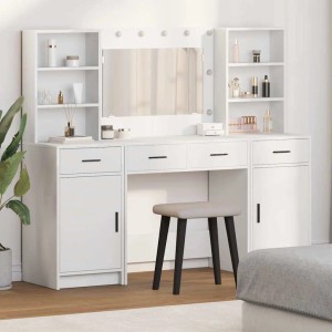 vidaXL Schminktisch Set mit LED-Lichtleisten 3-Tlg Weiß Holzwerkstoff 3334281