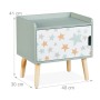 Grüner Relaxdays Kindernachttisch aus MDF mit Holzbeinen und buntem Sternen-Staufach für das Kinderzimmer.