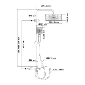 Technische Zeichnung Schöner Wohnen Duschsystem Verina Chrom mit Maßen.
