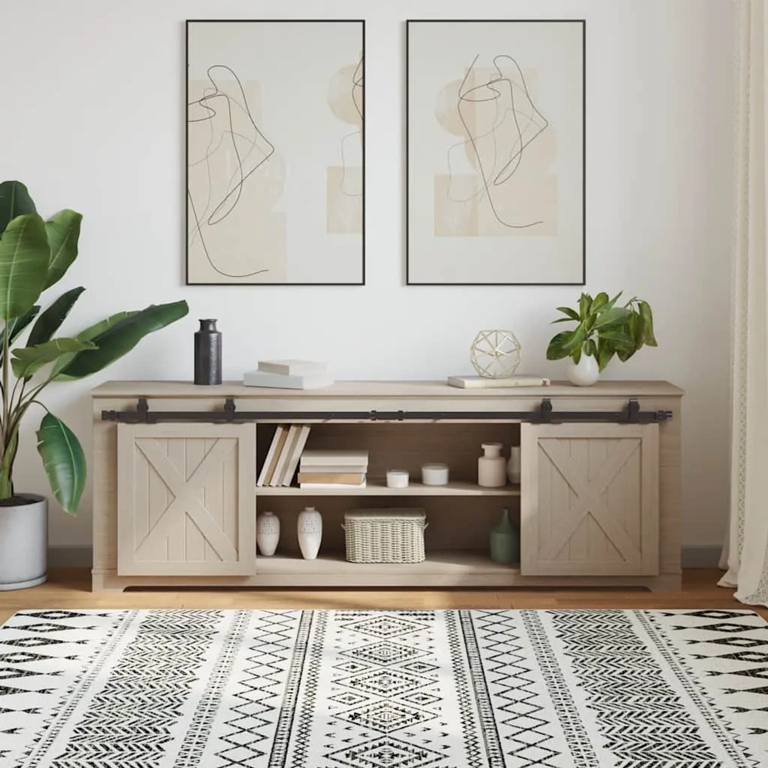 vidaXL Schiebetürbeschlag Set für Schranktüren (183 cm) an hellem Holzschrank.