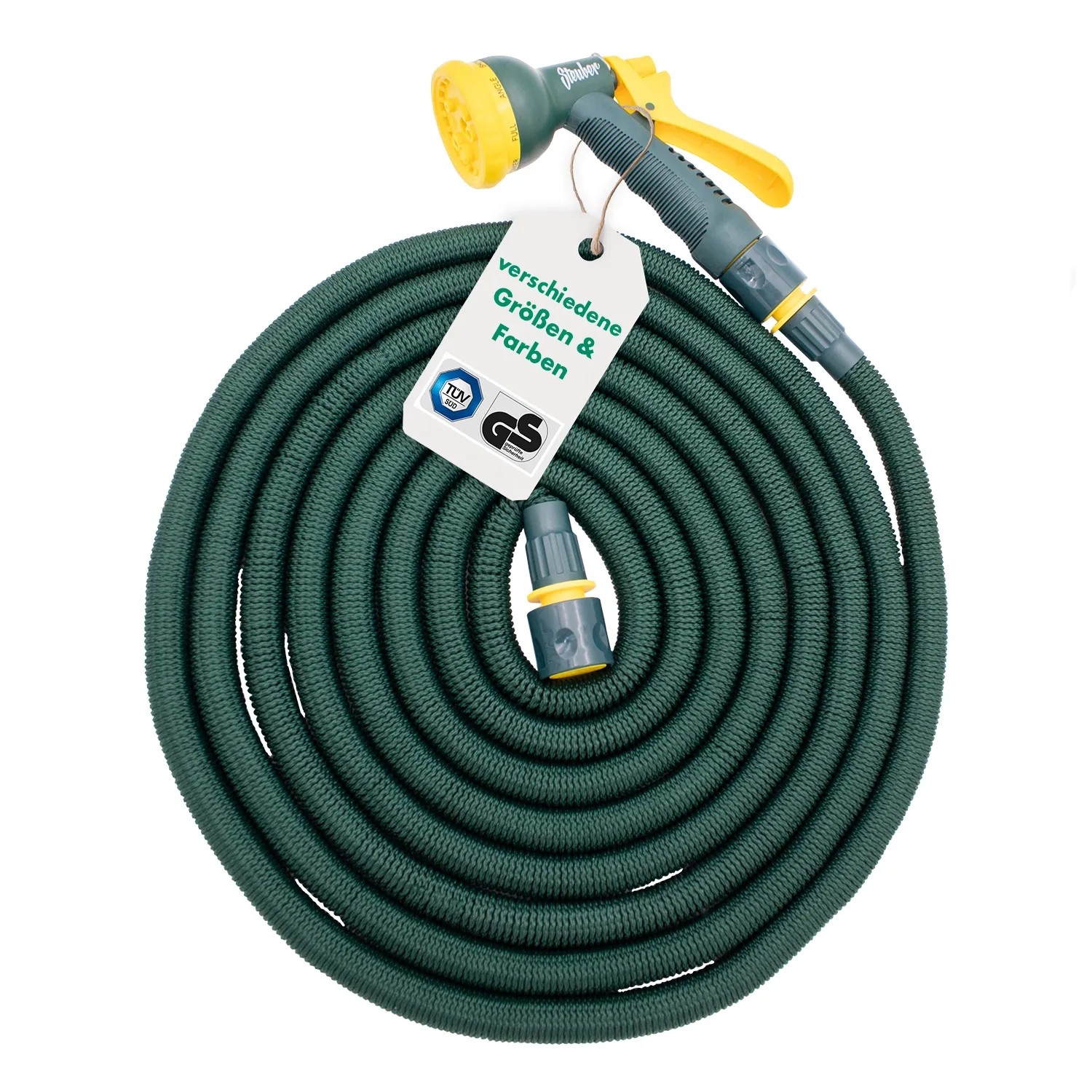 Flexibler Gartenschlauch 33m Grün inkl. Brause und Anschluss Stück_6