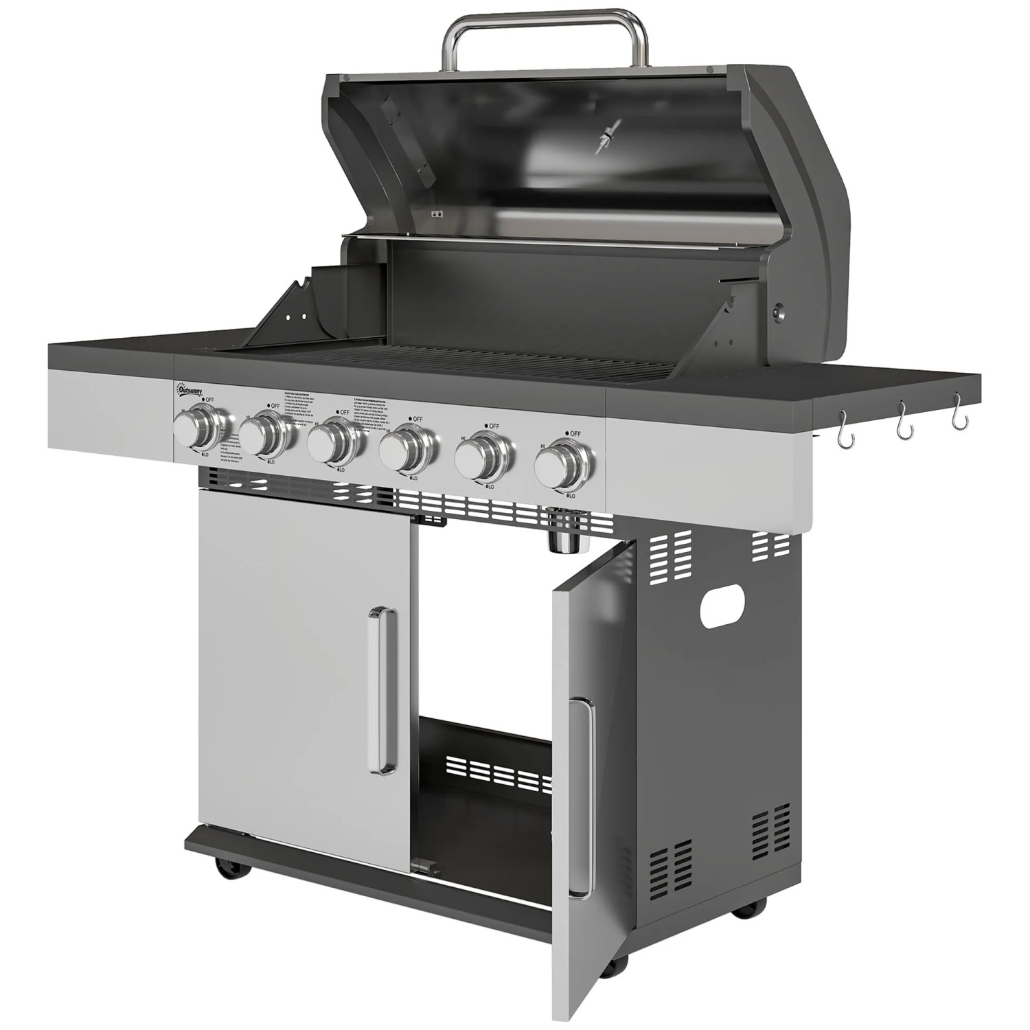 Outsunny Gasgrill Stahl Edelstahl Silber 141L x 55B x 110H cm