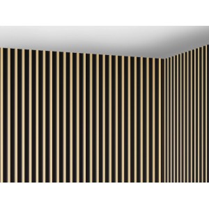 Vente-unique Wandplatte Clinton: Schwarz-goldene 3D-Paneele mit vertikalen Streifen für stilvolle Wände.