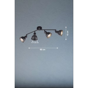 Schwarze, 4-flammige Fischer & Honsel Deckenleuchte Speedy, 60 cm breit, für Spots im Innenbereich.