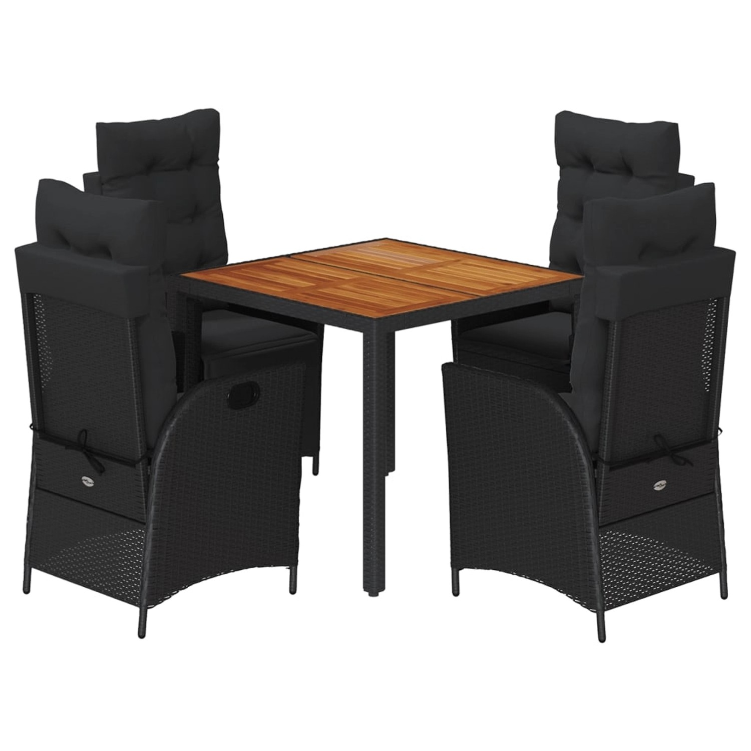 vidaXL 5-Tlg Garten-Essgruppe mit Kissen Schwarz Poly Rattan 3213096