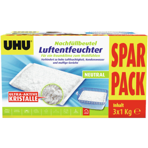 UHU Luftentfeuchter Nachfüllbeutel Sparpack 3x1kg: Entfeuchter für ein angenehmes Raumklima.
