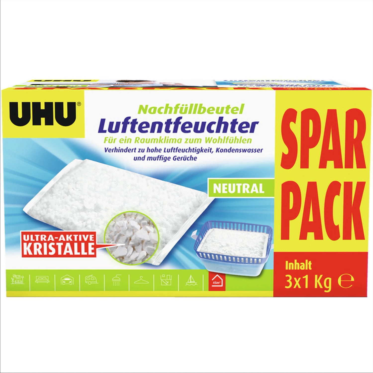 UHU Luftentfeuchter Nachfüllbeutel Spar-Pack 3x 1.000 g