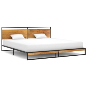 vidaXL Bett Metall, 200x200 cm, mit Lattenrost und Holz-Kopfende.