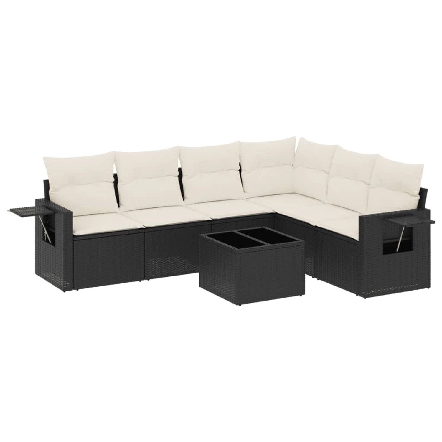 vidaXL 7-Tlg Garten-Sofagarnitur mit Kissen Schwarz Poly Rattan 3252553 günstig online kaufen