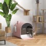 Rosa PawHut Katzentoilette mit Deckel und Streuschaufel. Katze verlässt das Katzenklo.