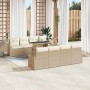 Beiges 9-teiliges vidaXL Garten-Sofa-Set aus Poly Rattan mit Tisch und Stauraum.