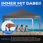 Grauer 24MOVE Pavillon 3x3m mit UV-Schutz, wasserdicht, winterfest und Tragetasche am Strand.