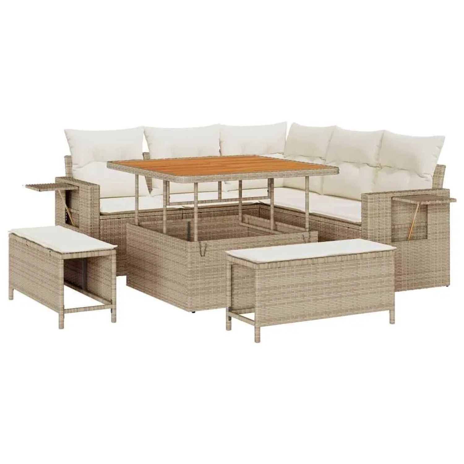 vidaXL Gartensofa-set mit Kissen 9-Tlg Beige und Creme Poly-Rattan 3363686 günstig online kaufen