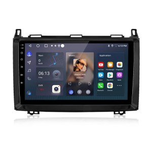 Schwarzes Junsun Autoradio mit großem Touchscreen, Navigation, Musik und App-Icons für Mercedes-Benz A/B W245.
