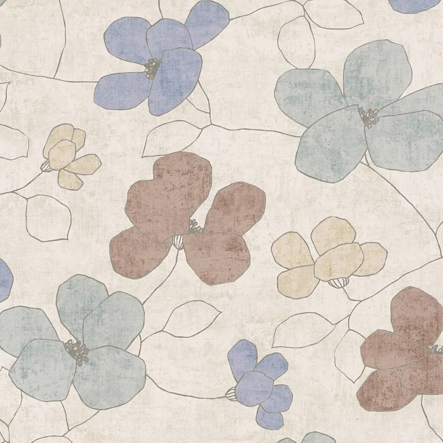 PROFHOME 791473-GU Blumen Tapete Floral Matt Grau Blau Braun Beige 0,53 m x 10,05 m 5,33 m2
