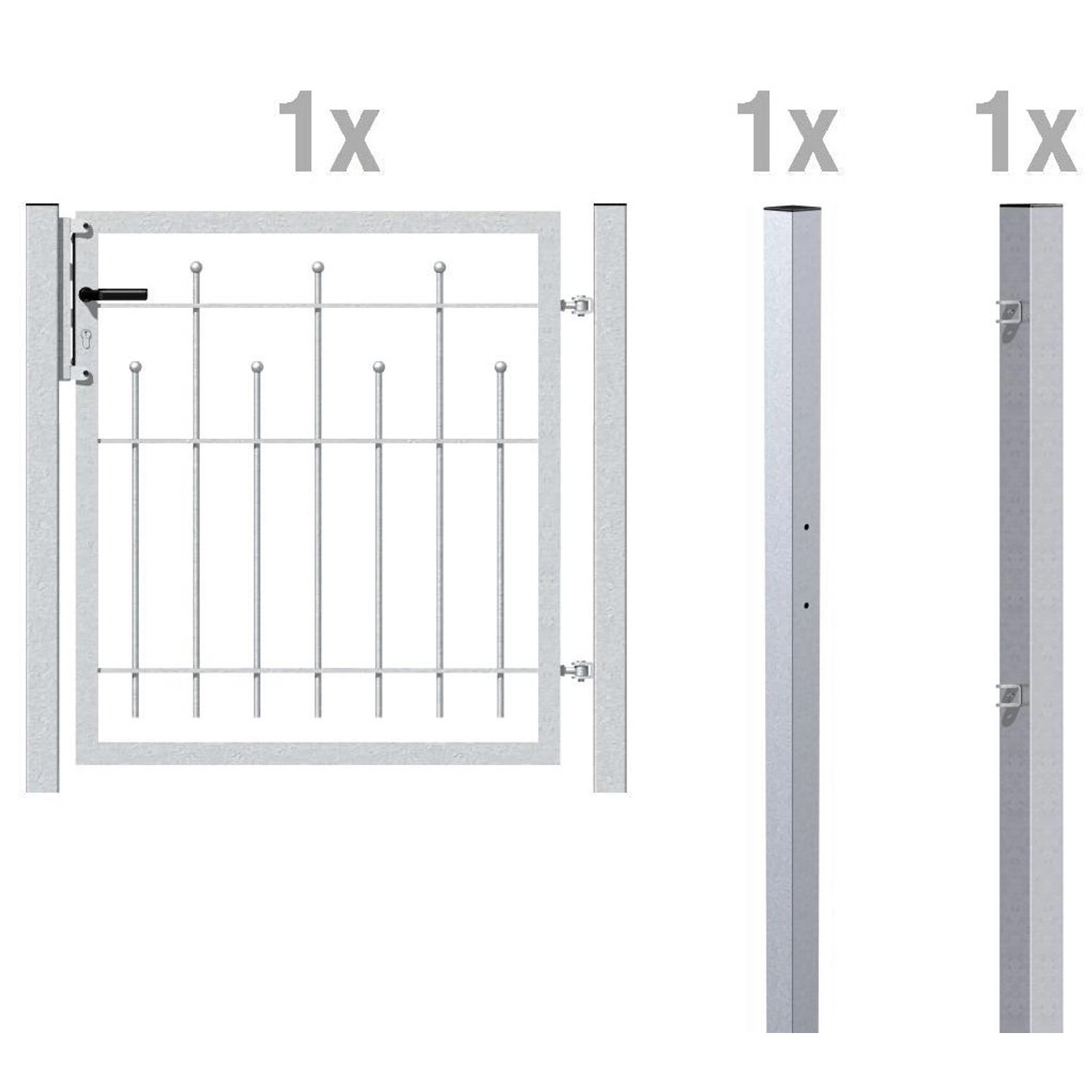 Metallzaun Einzeltor-Set Madrid verzinkt z. Einbetonieren 100 cm x 100 cm cm
