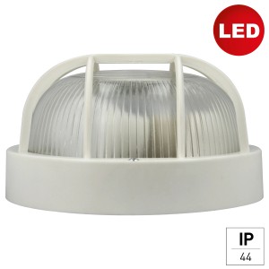 Weiße e2 elektro LED-Rundleuchte Ø 18,5 cm mit Kunststoffkorb für Keller und mehr.