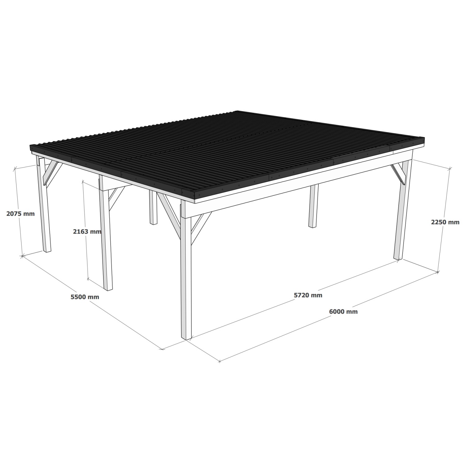 Holzbrüder Doppelcarport Ralf, reinweiß mit dunkelbraunem Blechdach, Maße 600x600 cm.