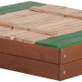 Axi Ella Sandkasten aus Holz, braun mit grünem Rand und geschlossenem Deckel.
