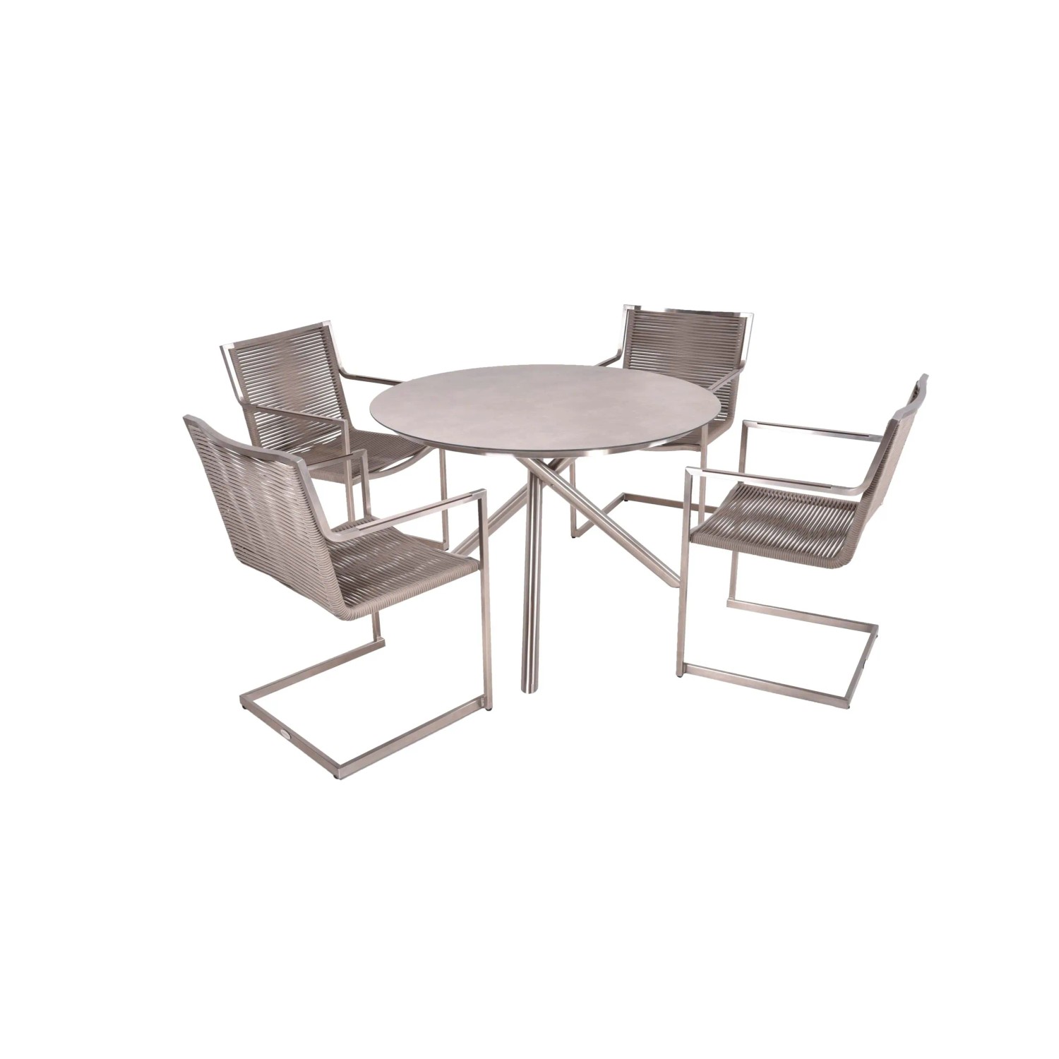 DELUKE Garten-Sitzgruppe HAKON 5-tlg. Kunststoff Braun Gartenmöbel-Set Garten-Essgruppe Freischwingerstühle C Esstisch