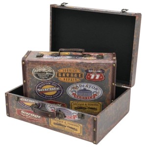 HMF VKO107 Vintage Vintage Koffer Truhe Holzkiste Holz 2er Set Versch Größen Deko Garage