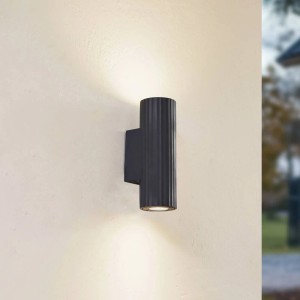 Lindby Beton Wandleuchte Außen Christa 10025841 Spritzwassergeschützt Modern in Schwarz aus Beton 2-flammig GU10