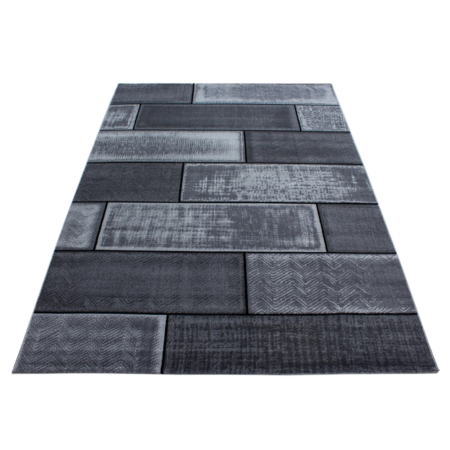 Ayyildiz Kurzflorteppich Plus 8007, schwarz, 120x170 cm. Moderner Teppich mit Steinmuster.