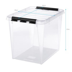 Transparente SmartStore Aufbewahrungsbox Classic 52L mit Deckel und schwarzen Clips.