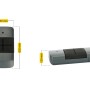 Schellenberg Funk-Handsender Powerlift 4-Kanal für Garagentorantriebe, zwei Ansichten mit Maßangaben.