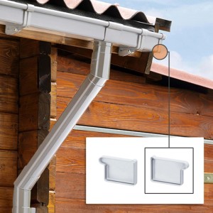 Weißer Inefa PVC Rinnenboden rechts für Kastenrinne NW 68, zur Abdichtung einer Dachrinne am Holzhaus.