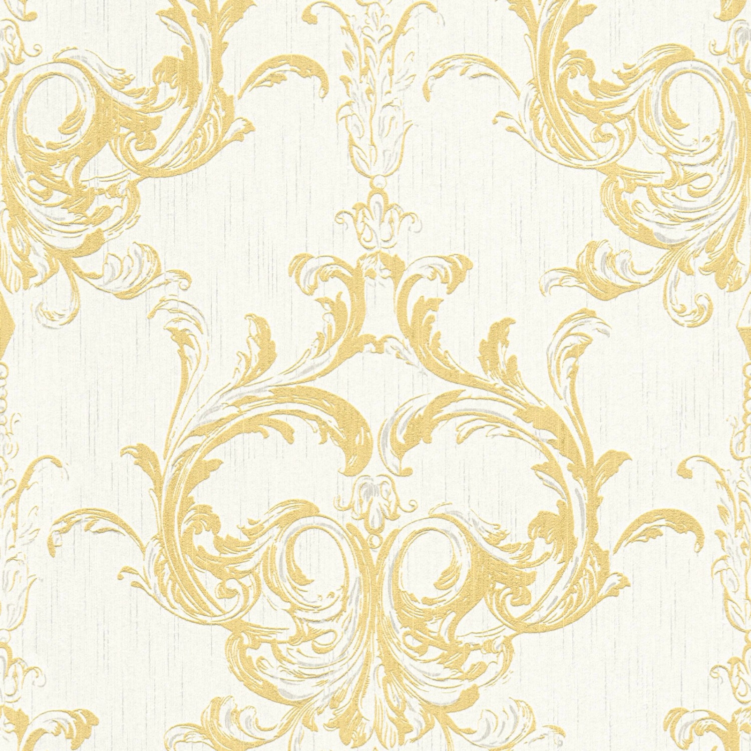 Bricoflor Ornament Textiltapete Weiß Gold Barock Tapete Royal Ideal für Schlafzimmer und Esszimmer Textil Vliestapete mi