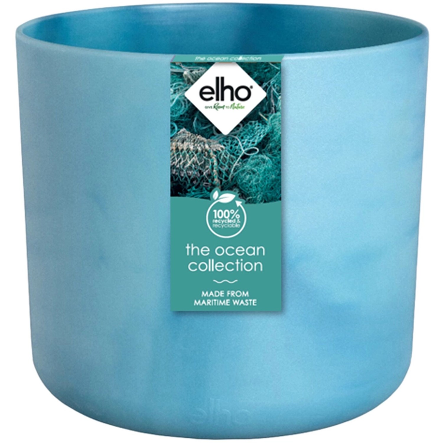 Elho Blumentopf Ocean Collection, Ø 16 cm, atlantikblau. Übertopf aus recyceltem Meeresabfall.