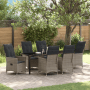 Graue 7-teilige vidaXL Garten Essgruppe aus Polyrattan mit Tisch und Stühlen mit Kissen.
