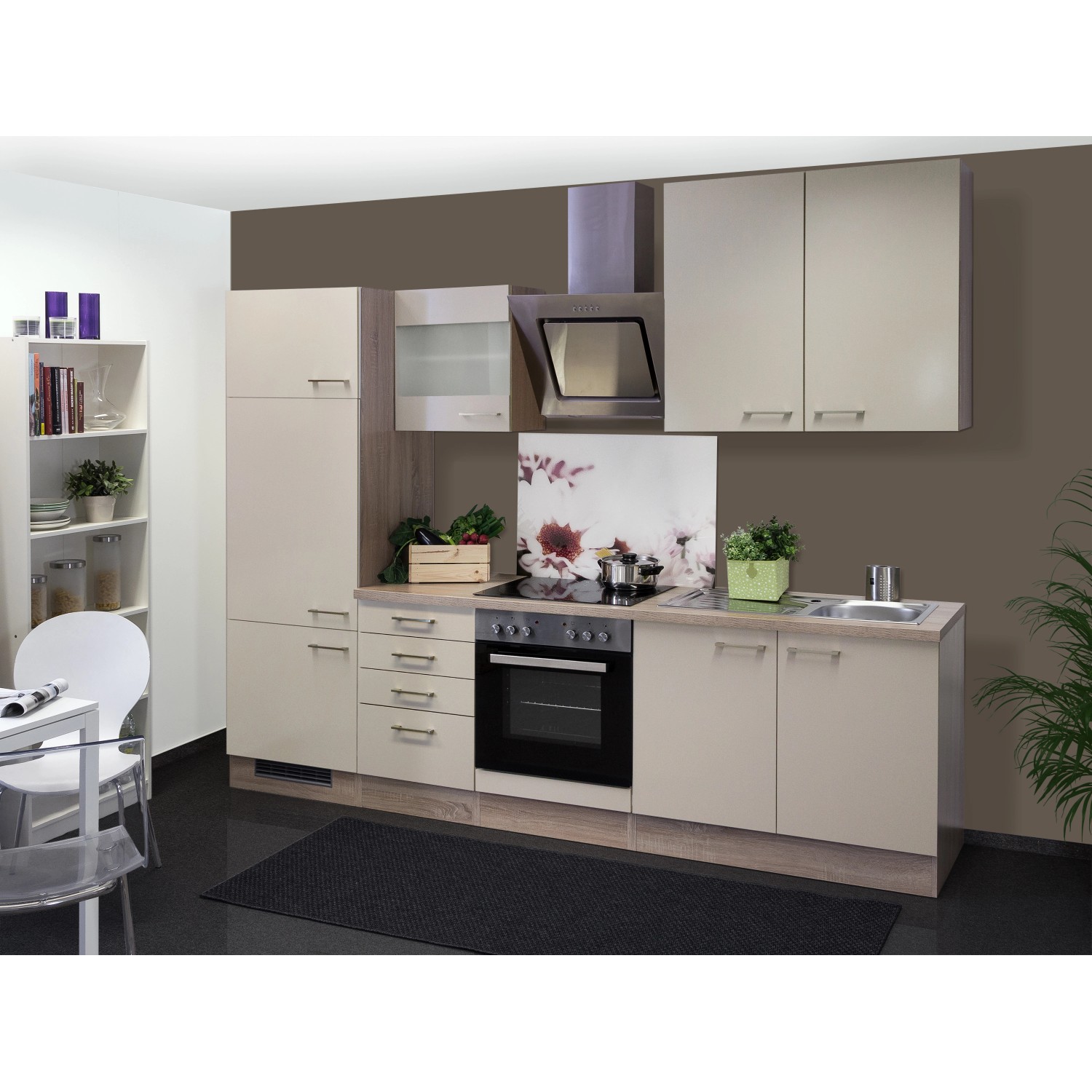 Flex-Well Exclusiv Küchenzeile Orlando 270 cm Kaschmir Glanz-Sonoma Eiche günstig online kaufen