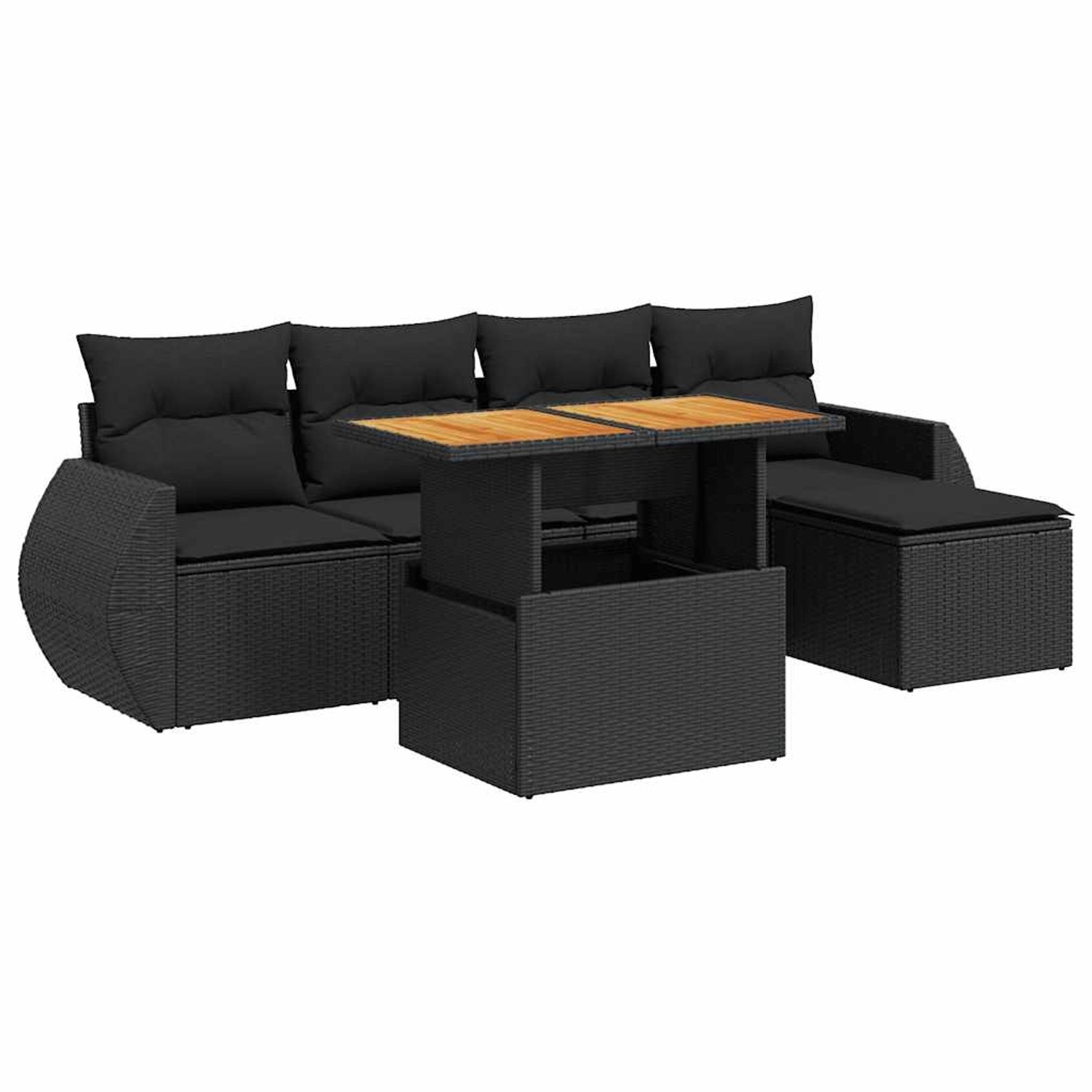 vidaXL 6-Tlg Garten-Sofagarnitur mit Kissen Schwarz Poly Rattan 3327247 günstig online kaufen