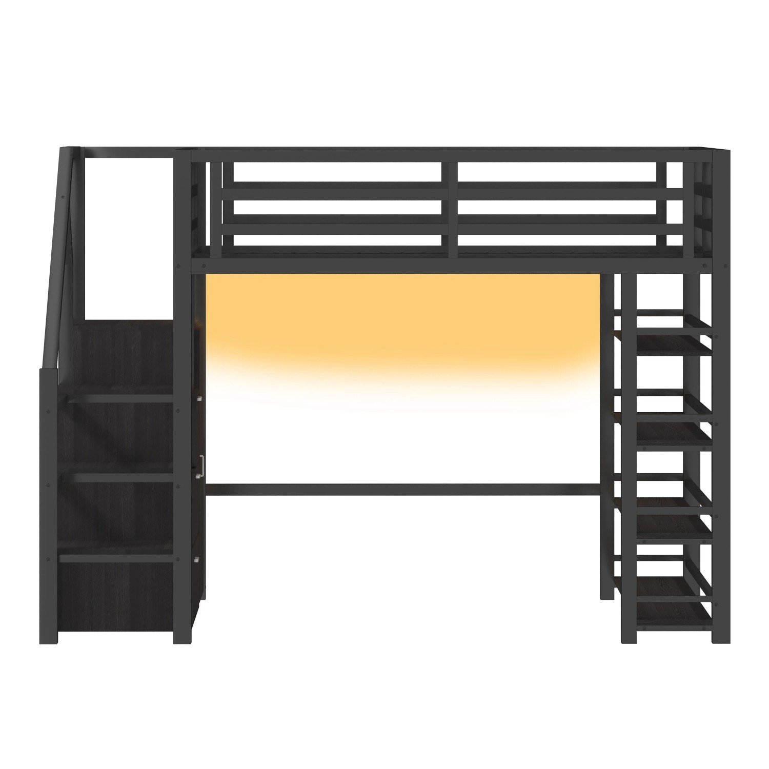 Merax Metall Hochbett 140x200 cm Mit Ablagefächern Schränken Kleiderschrank LED Schwarz